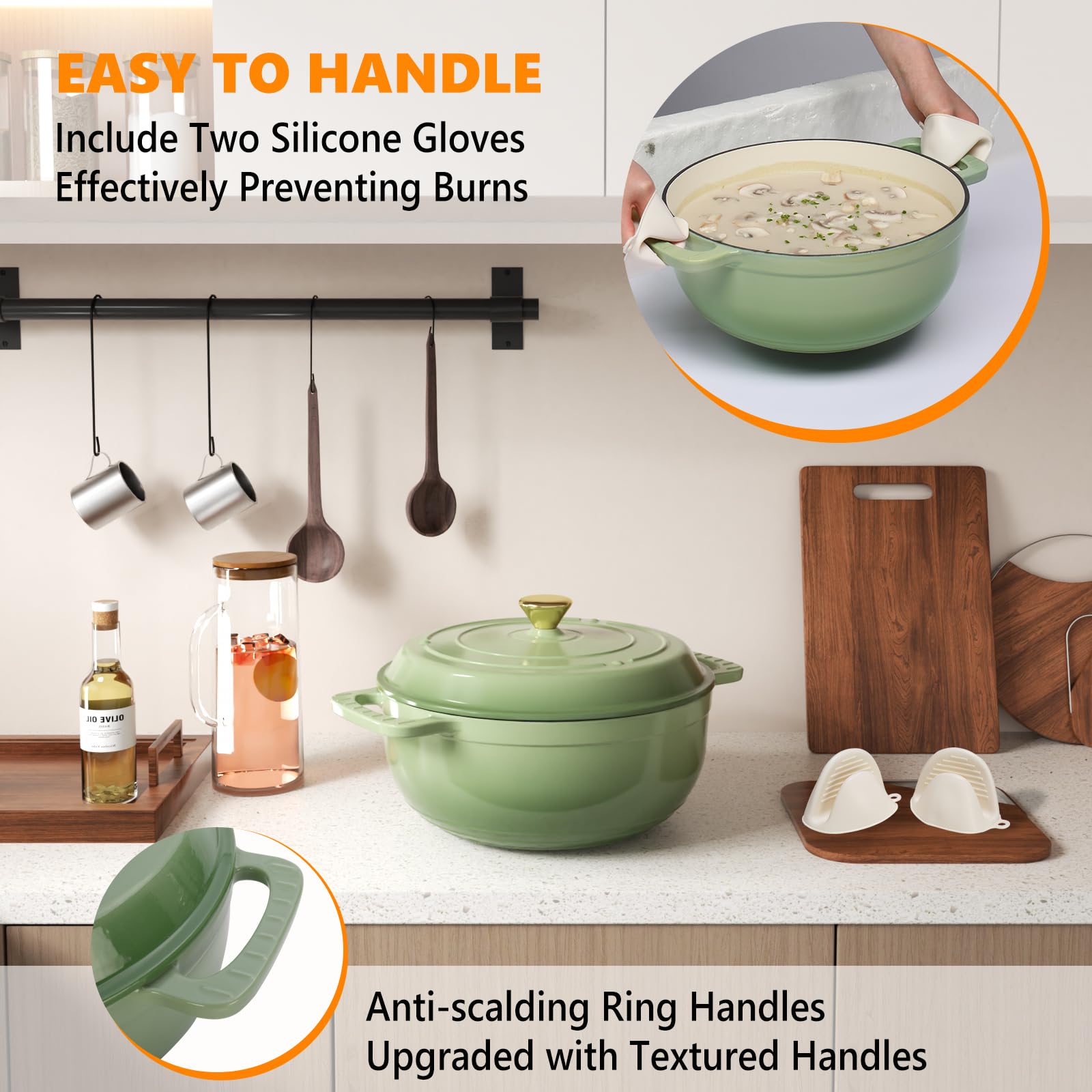 ROVSUN 6 QT Enameled Cast Iron Round Dutch Oven Sage Green