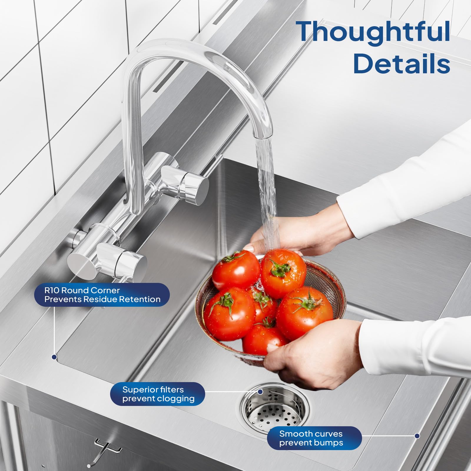 ROVSUN 36" x 21" 1 Compartment Stainless Steel Sink with Storage Drawer