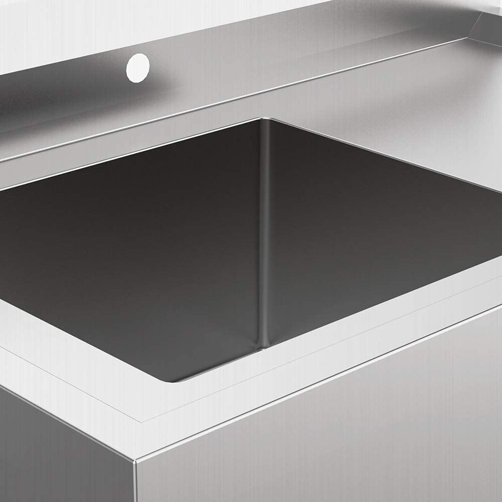 ROVSUN 36" x 21" 1 Compartment 304 Stainless Steel Sink with Right Drainboard