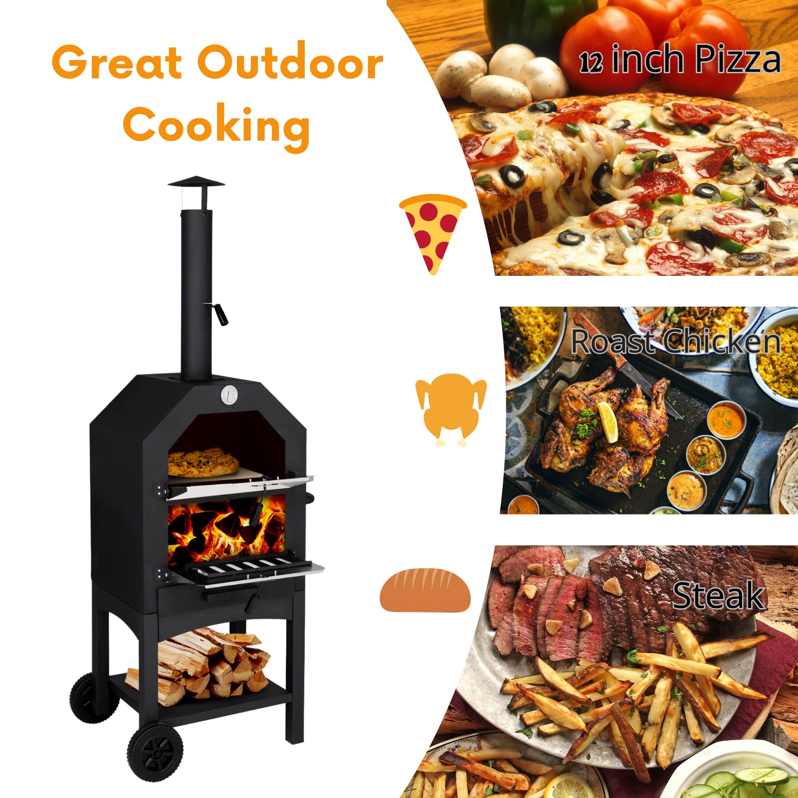 ROVSUN Outdoor Wood Fired Pizza Oven for Patio Cooking Picnic Party
