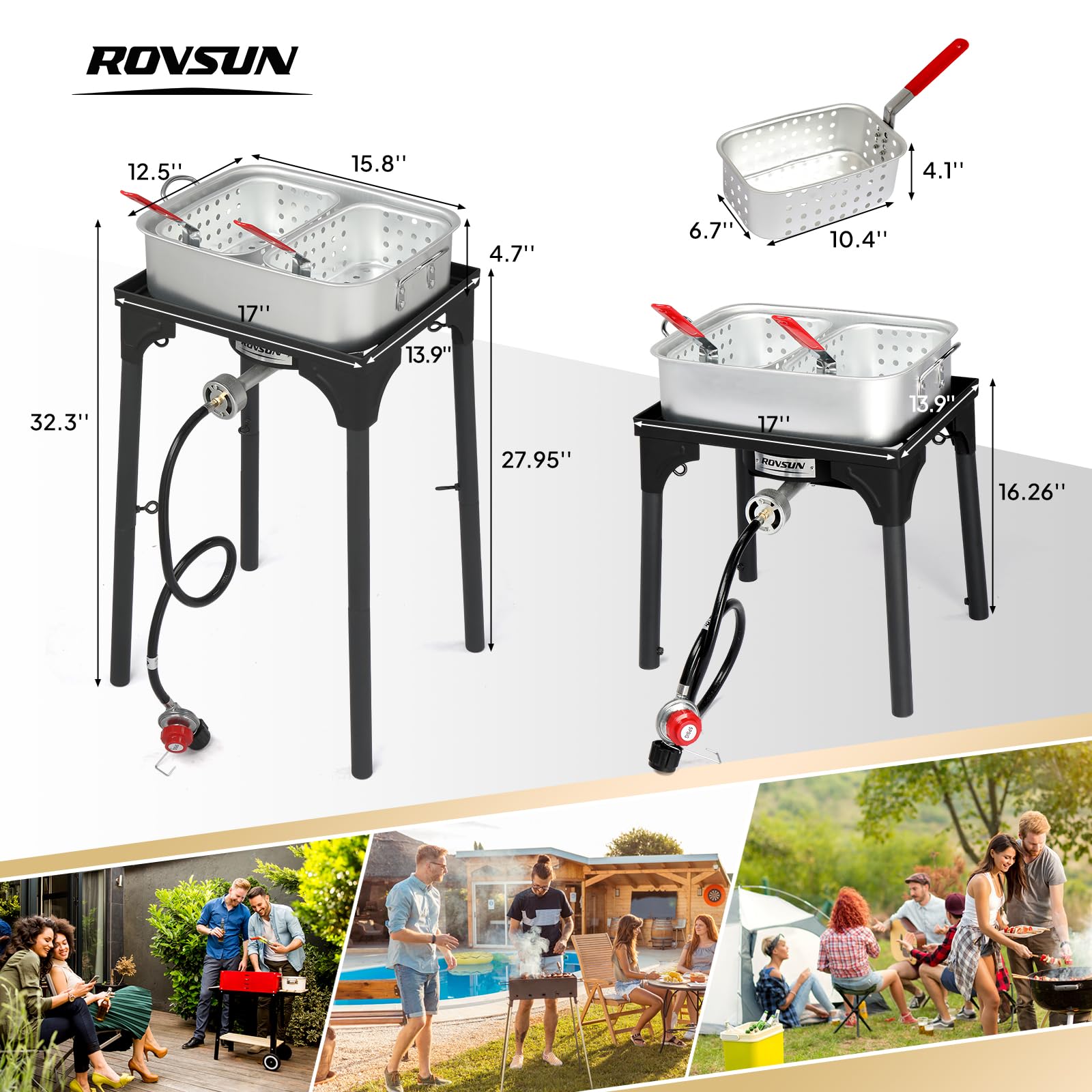 ROVSUN 18 QT Aluminum Outdoor Propane Deep Fryer Pot Set