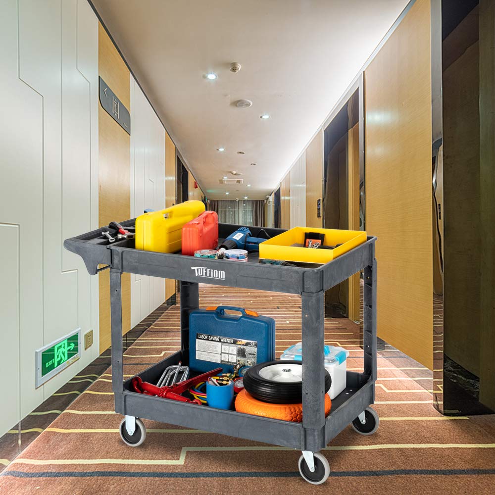 2-Tier 47" x 26" 550 lb. Capacity Plastic Utility Cart with Wheels Grey