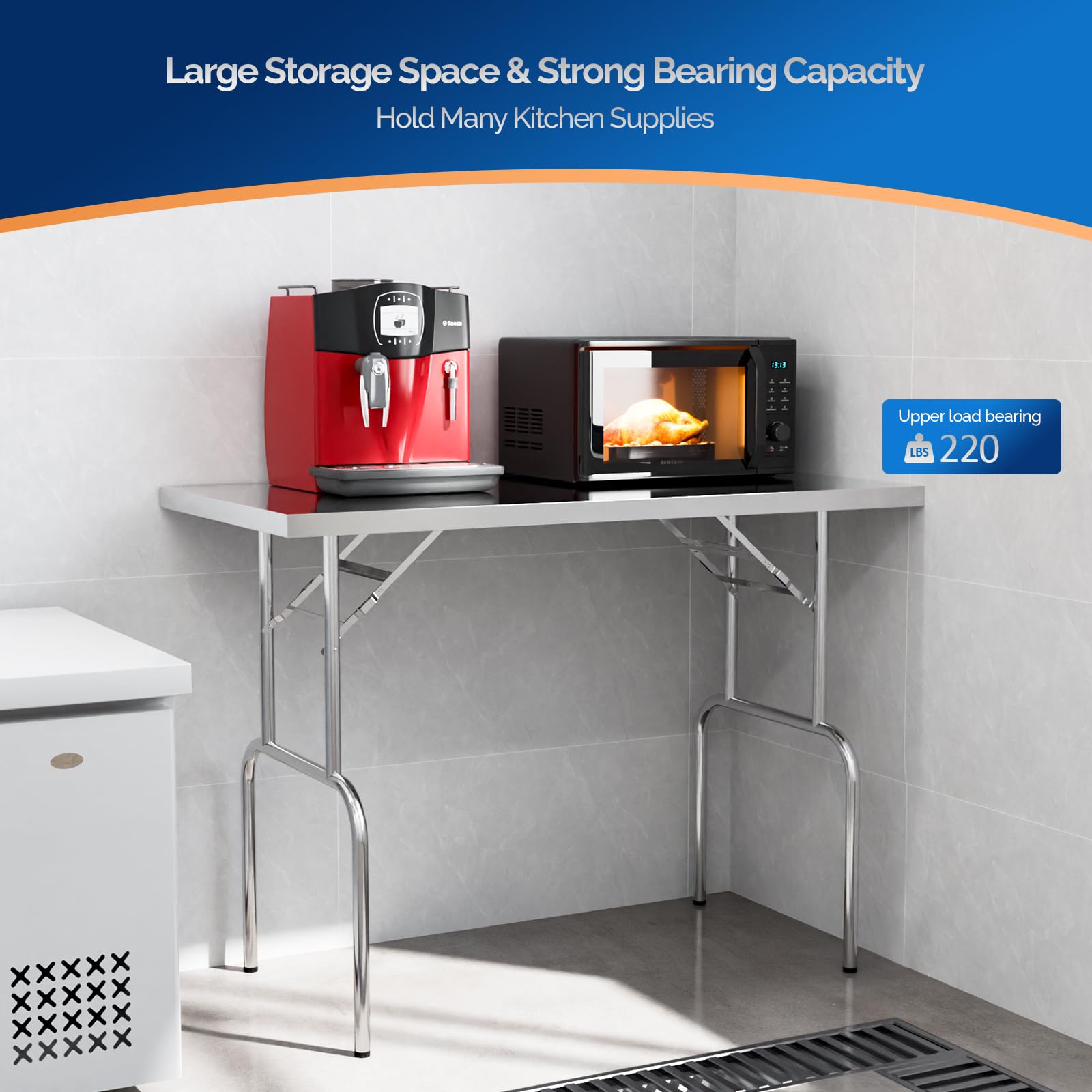 ROVSUN 48" x 24" Stainless Steel Folding Work Table