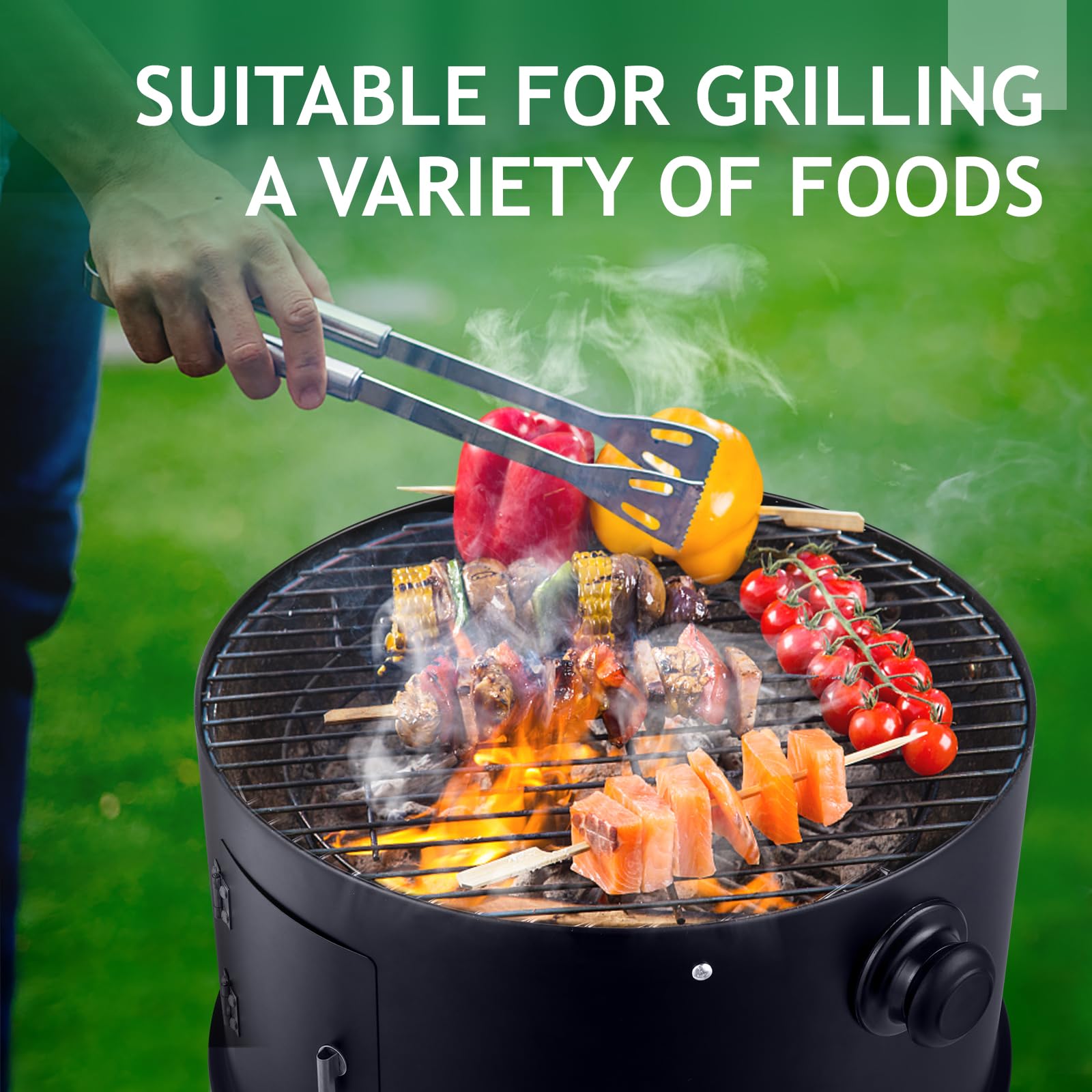 ROVSUN 17" 3-in-1 Portable Outdoor Grill Cooker with Built-in Thermometer