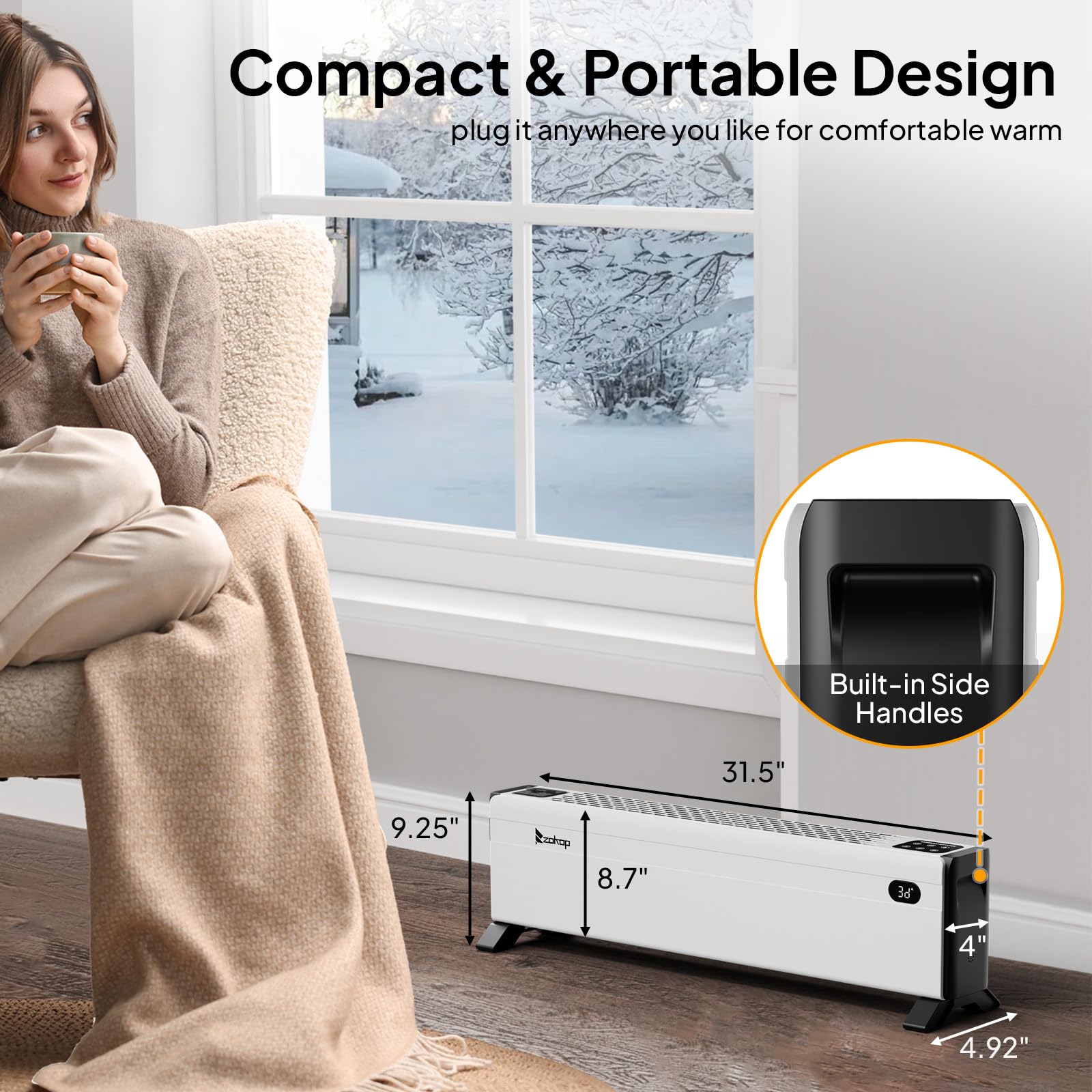 32'' 1,500W 120V Electric Baseboard Heater with Remote White