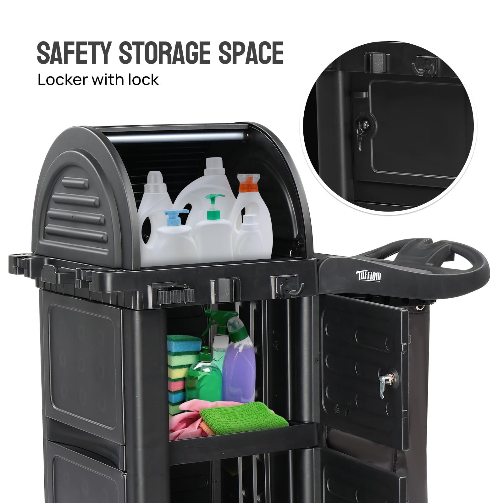 51" Janitorial Cart Cleaning Cart with Key-Locking Cabinet