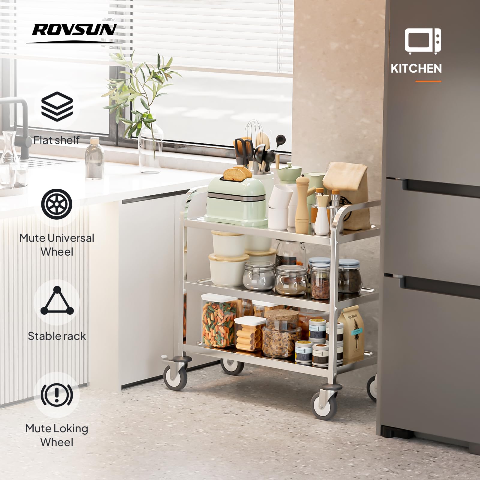 3-Tier 29" x 16" 330 lb. Capacity Stainless Steel Utility Cart