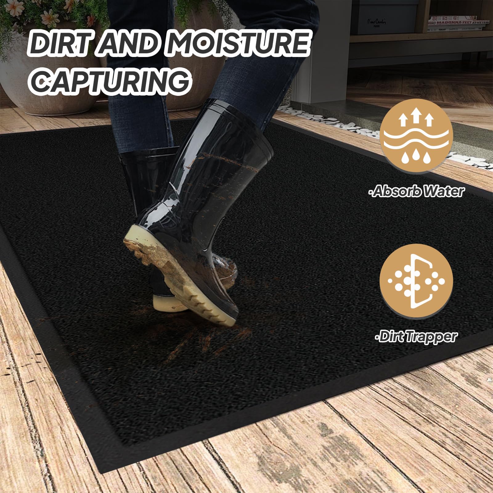 ROVSUN 59" × 35" Front Door Mat Non-Slip Black