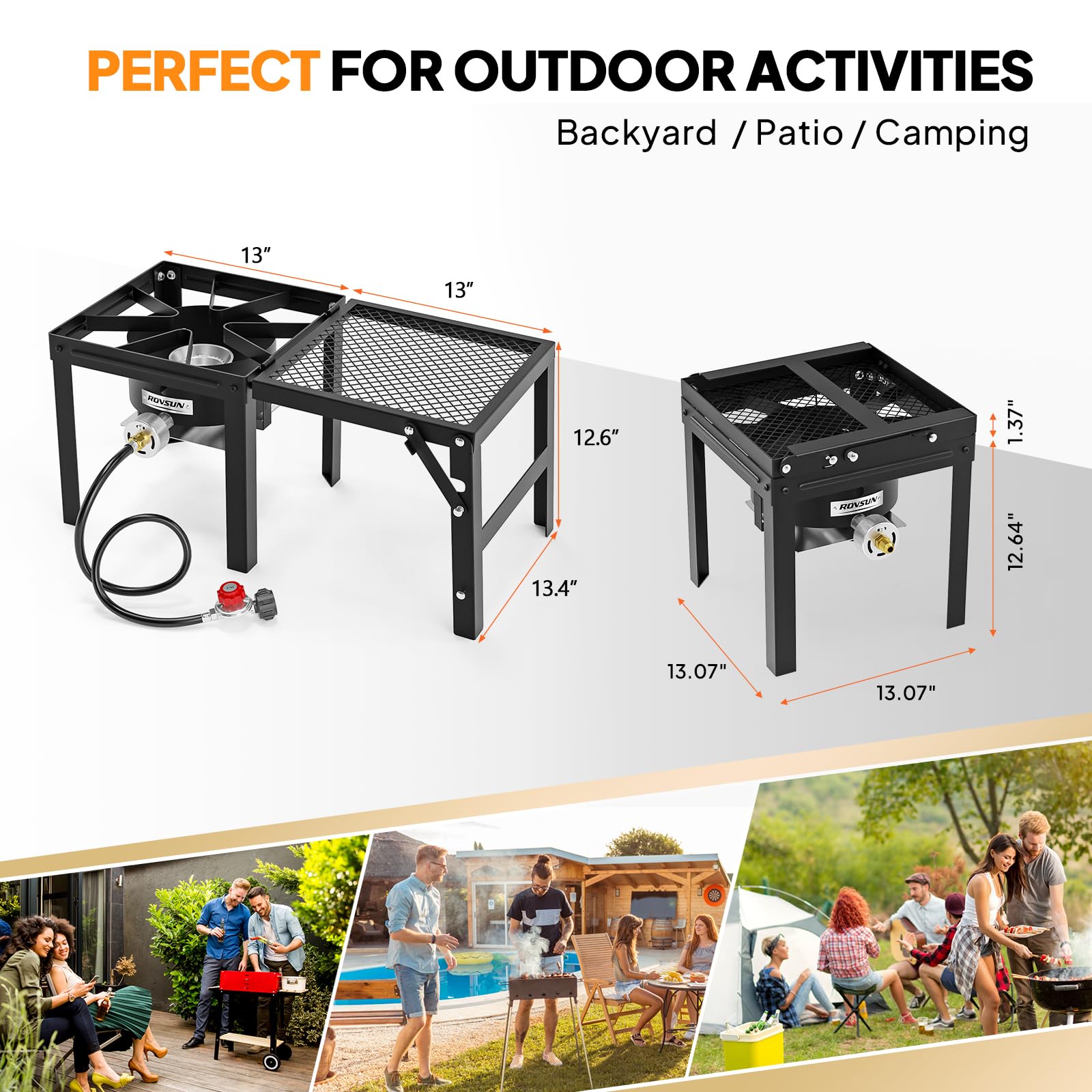 ROVSUN 1-Burner 100,000 BTU Camping Propane Stove with Foldable Side Shelf