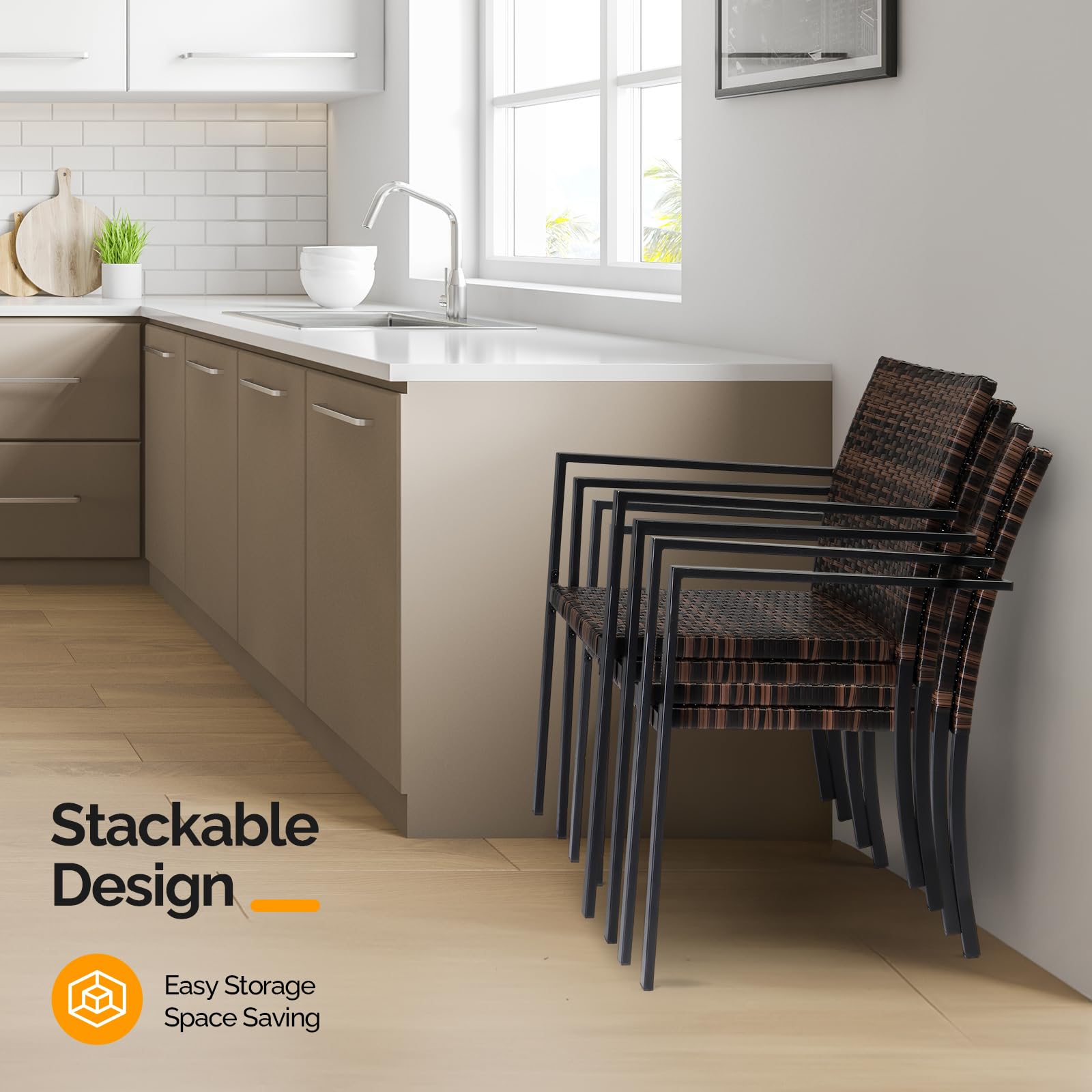 Wicker Outdoor Dining Chair Set Stackable