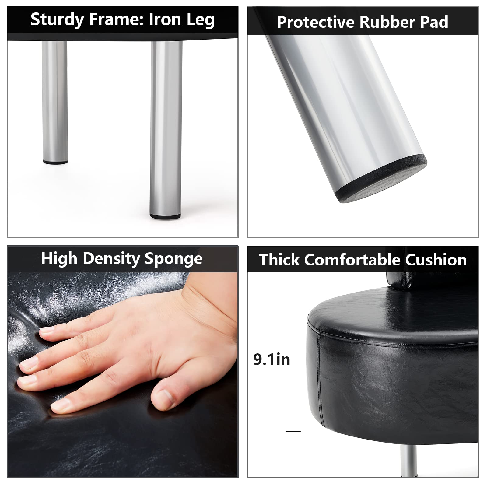 59.1" Waiting Chair Bench Seating Faux Leather with Backrest Black