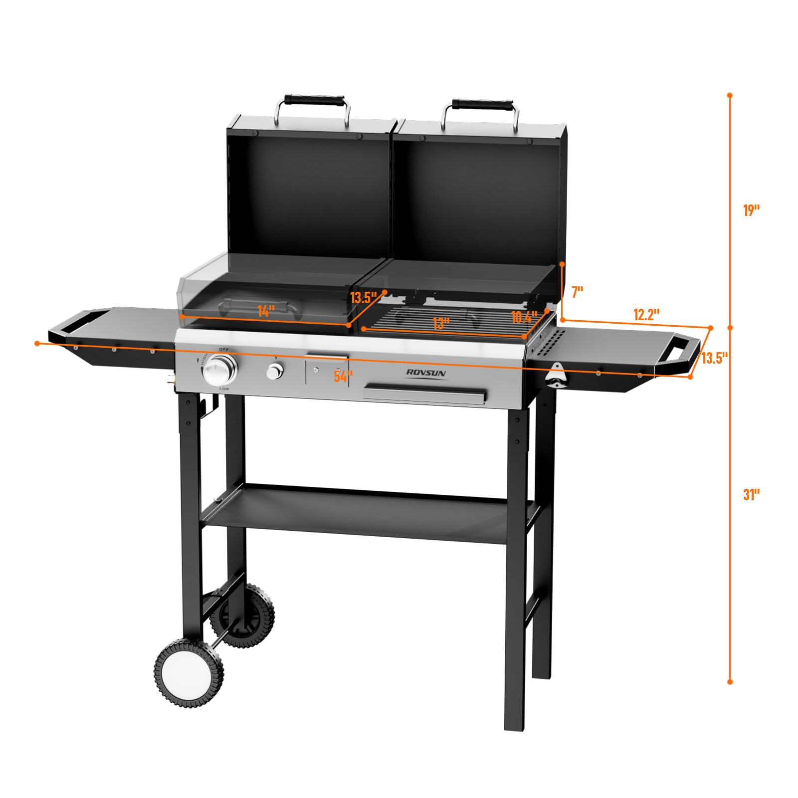 ROVSUN 2-in-1 Propane Grill and Charcoal Grill Combo with Lid