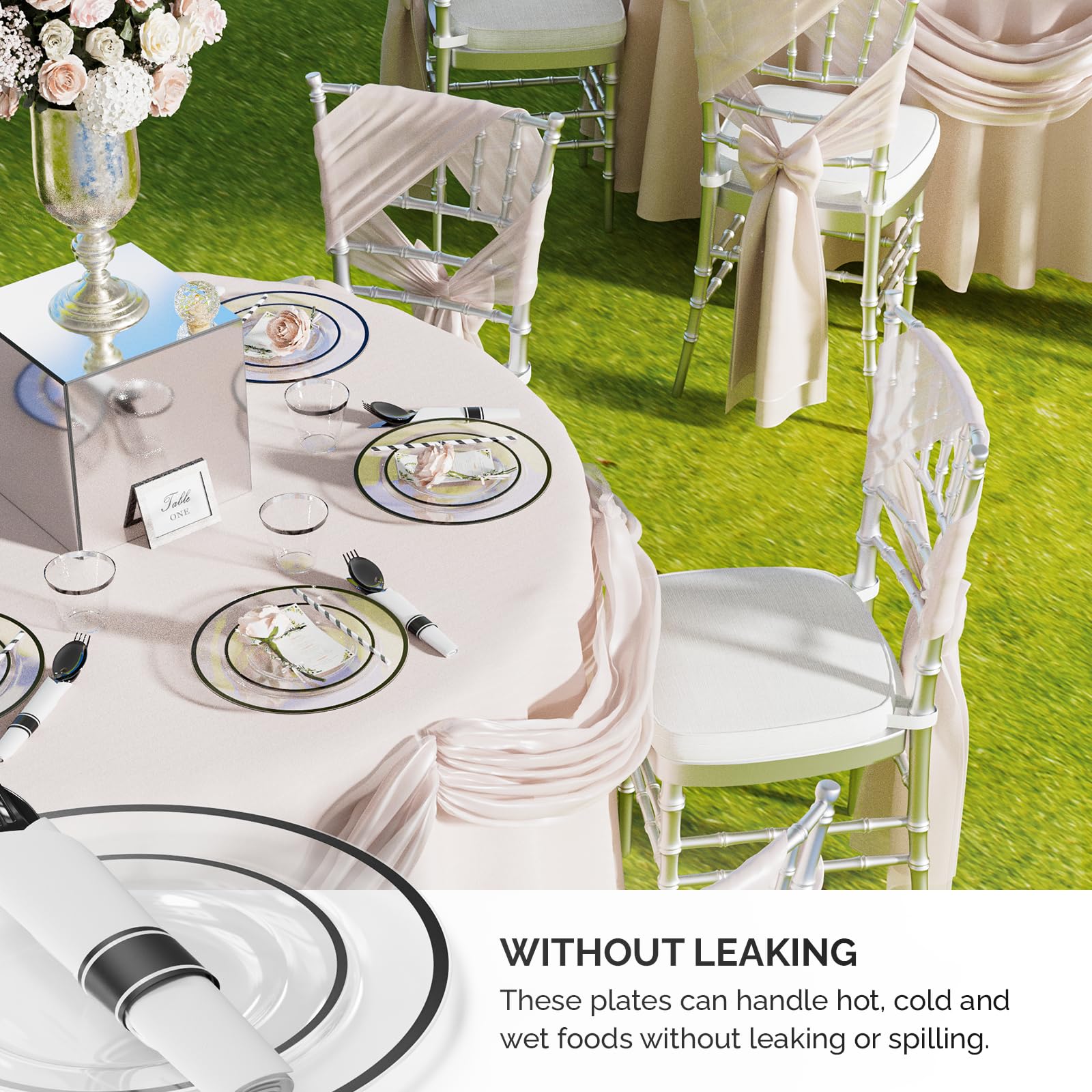 ROVSUN 400 Pieces Pre Rolled Napkins Black Disposable Plastic Dinnerware Set for 50 Guests