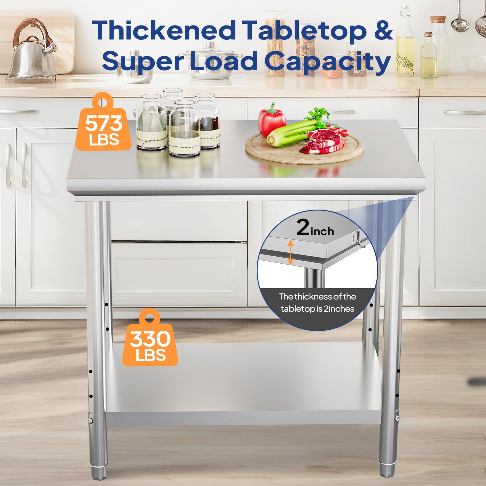 ROVSUN 36" x 24" Stainless Steel Table with Hooks & Undershelf