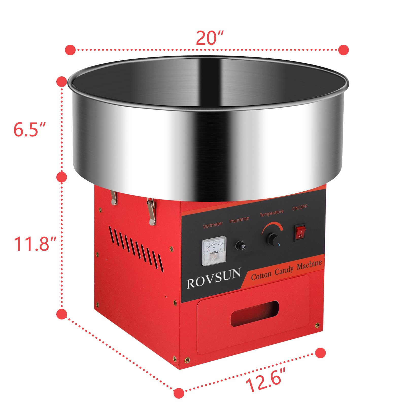 ROVSUN 21" 980W 110V Cotton Candy Machine with Bowl Red