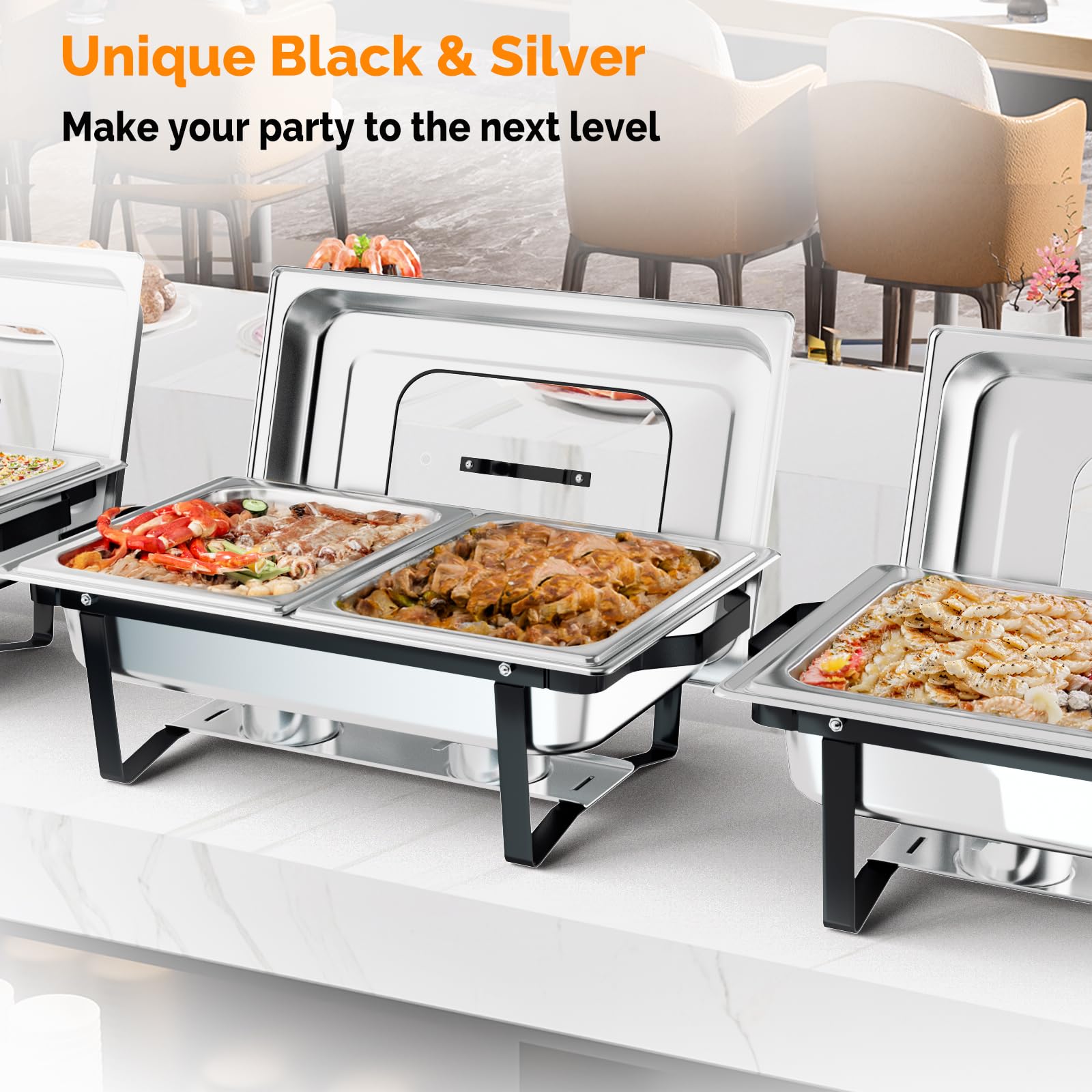ROVSUN 9 QT Black-Silver Chafing Dish Buffet Set with Glass Lid & Folding Frame