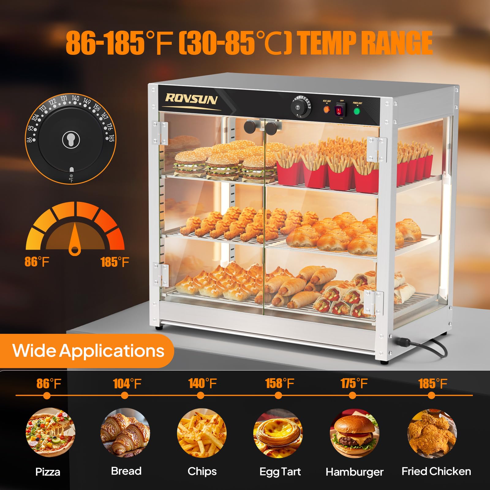 ROVSUN 3-Tier 27" 800W 110V Food Warmer Cabinet for Pizza, Pretzel