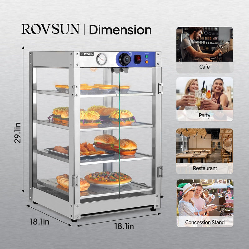 ROVSUN 4-Tier 18 Inch 800W 110V Countertop Hot Food Warmer Display Case