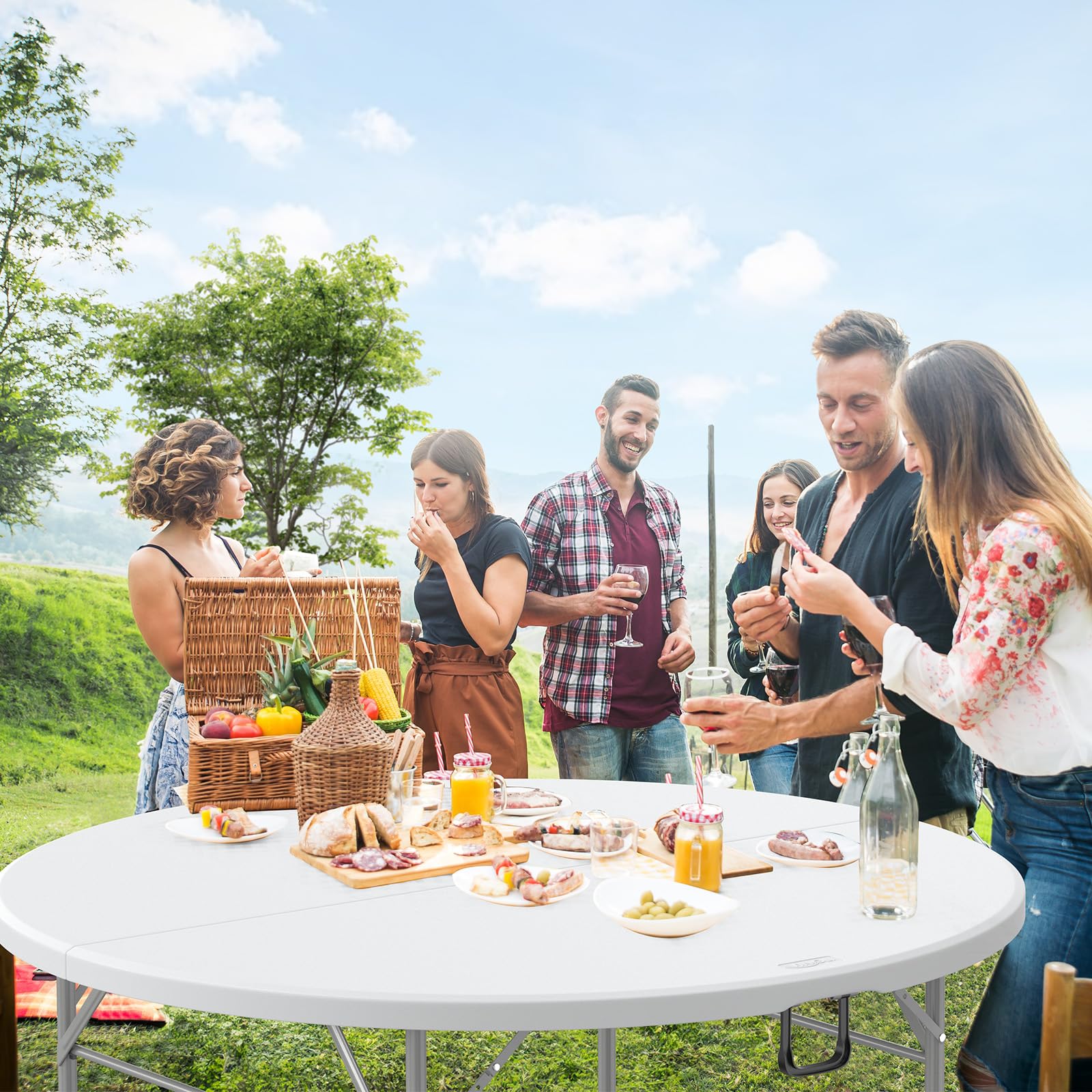 60" Round Bi-Folding Portable Plastic Dining Card Table