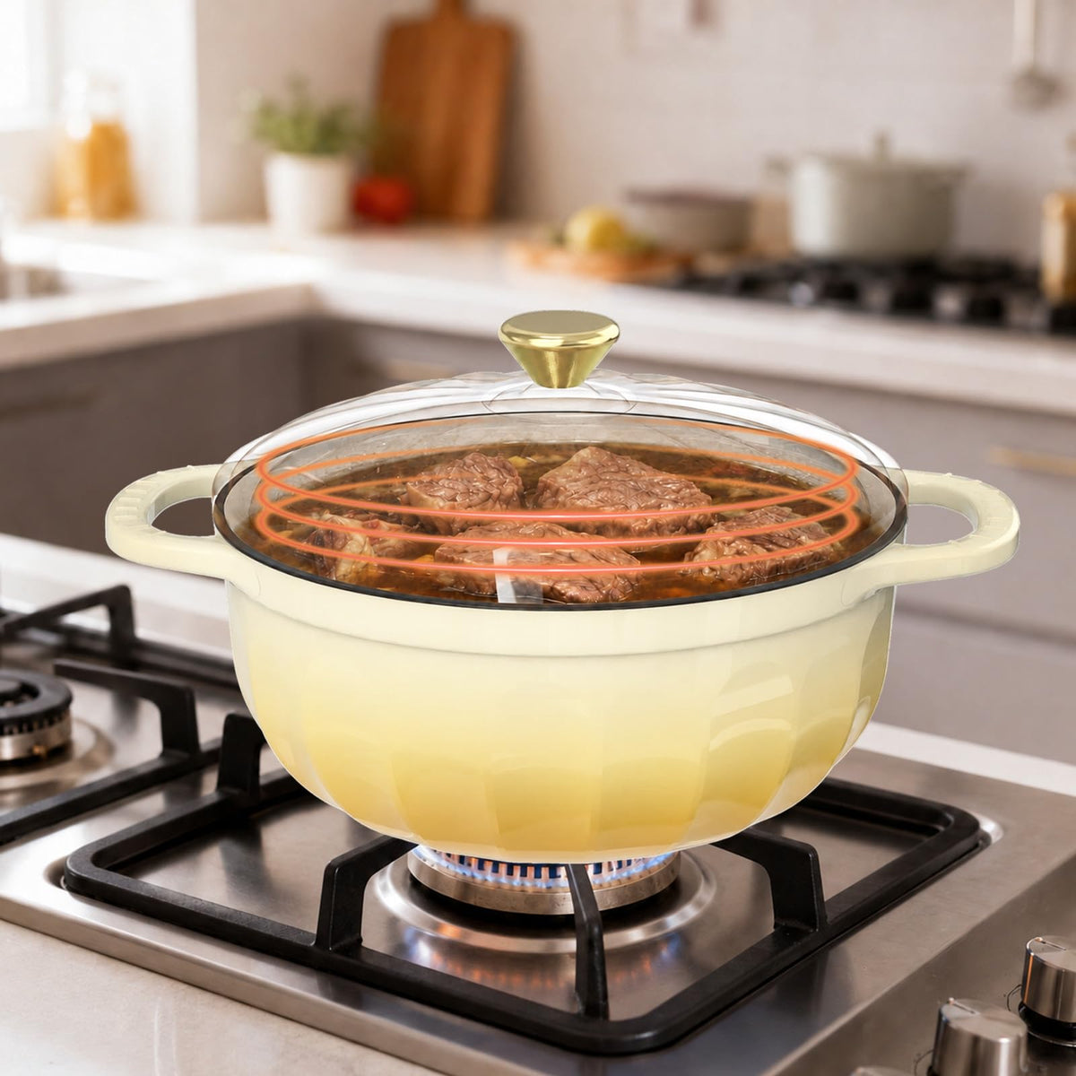 ROVSUN 5 QT Enameled Cast Iron Round Dutch Oven Yellow Gradient