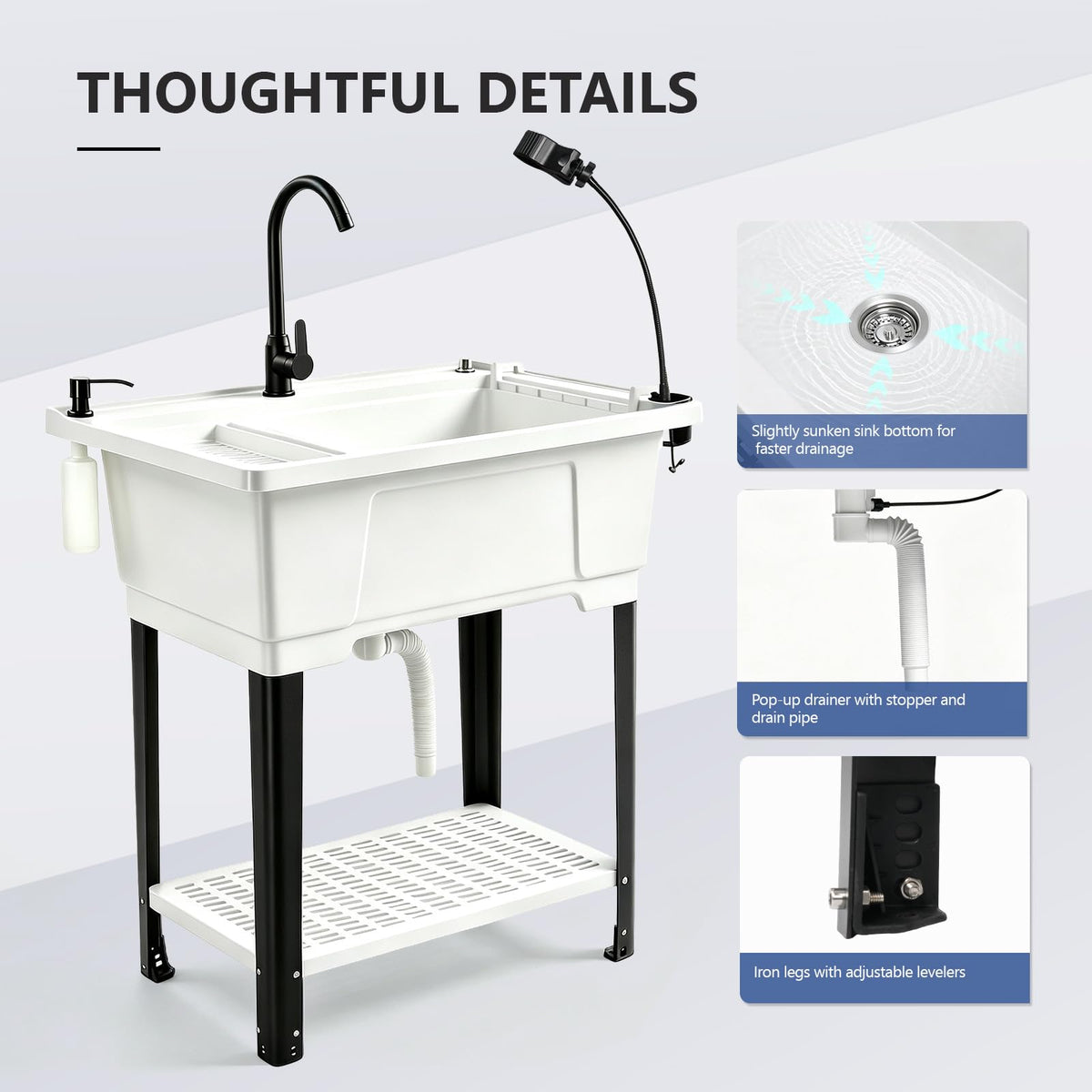 ROVSUN 32" X 22" Freestanding Pet Washing Station Utility Sink White