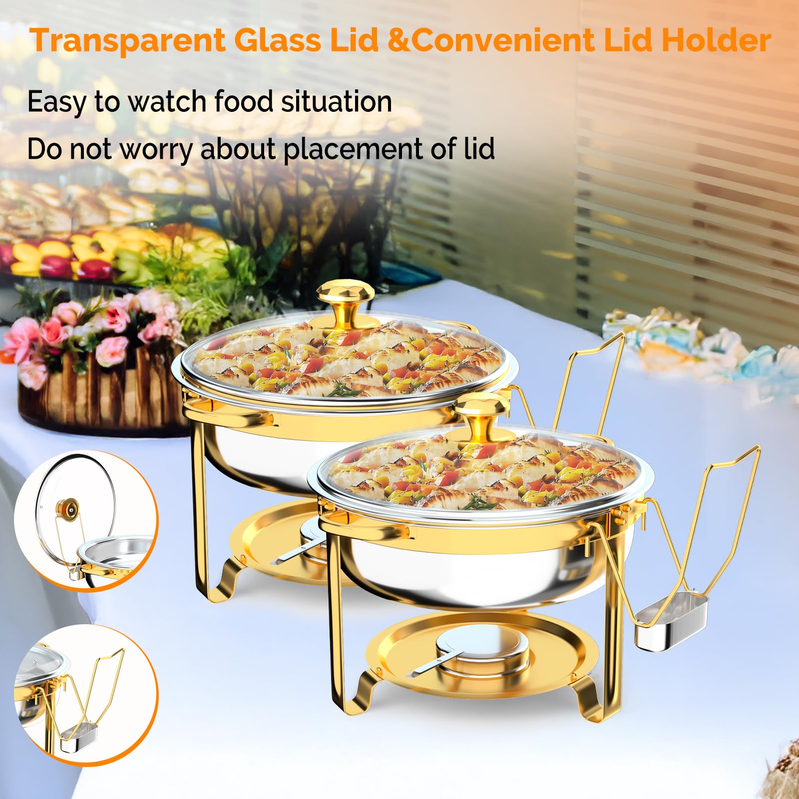 ROVSUN 6 QT Round Gold Chafing Dish Buffet Set with Lid Holder
