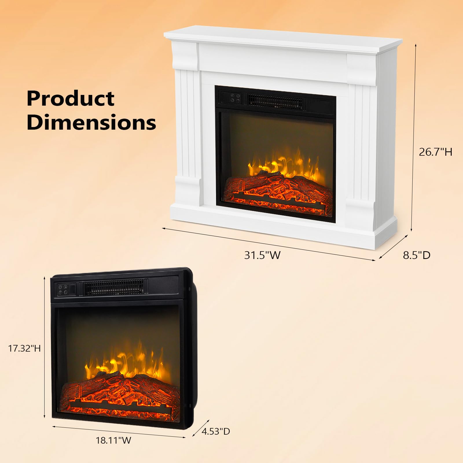 ROVSUN 27'' High 1400W 120V Electric Fireplace with Mantel & Remote