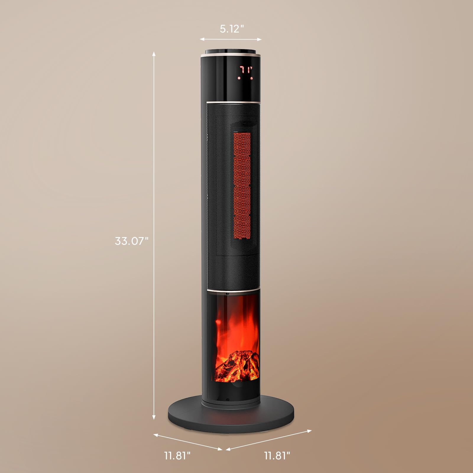 33"H 1,500W 120V Electric Space Heater with Remote Black