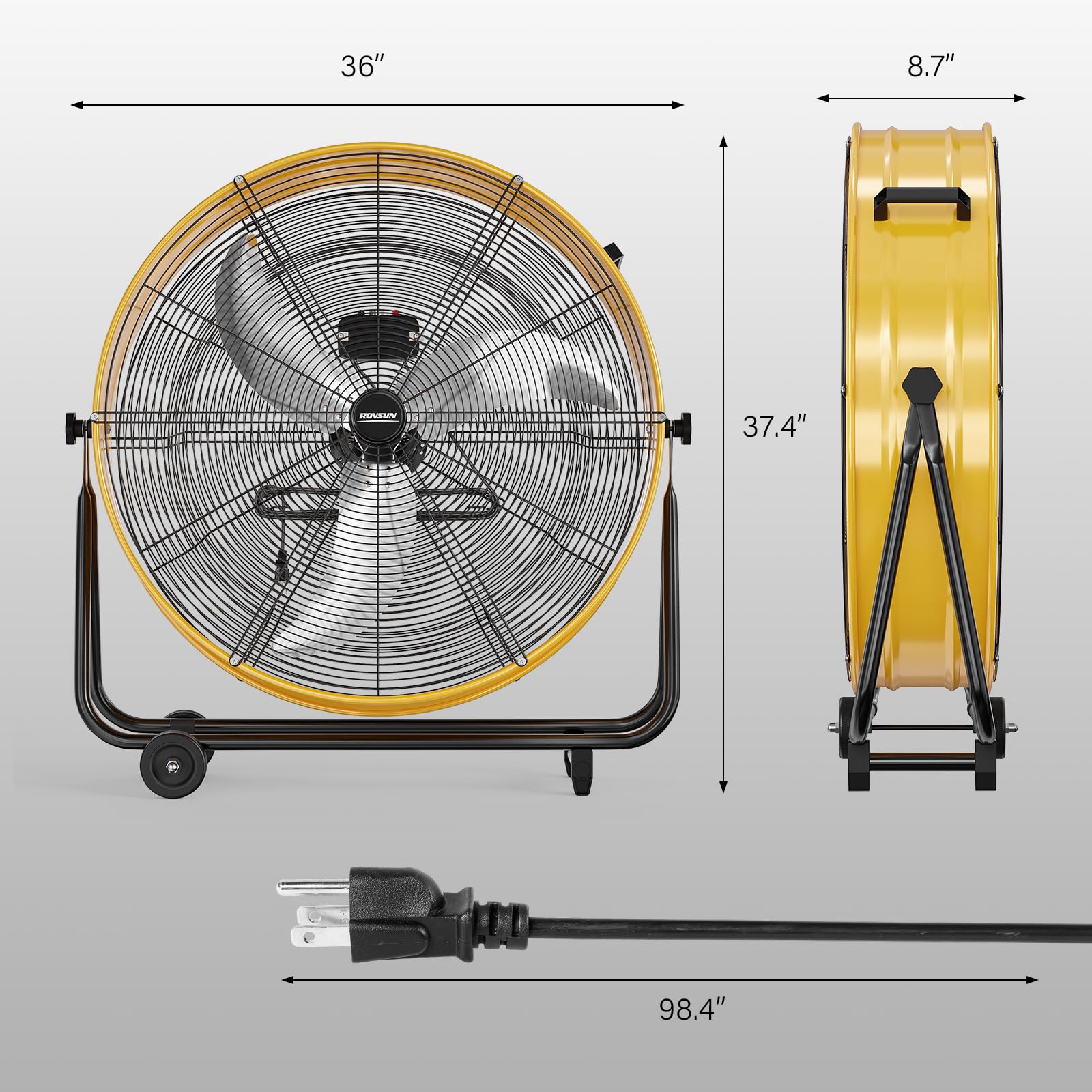 ROVSUN 30" 230W 110V Yellow Drum Fan
