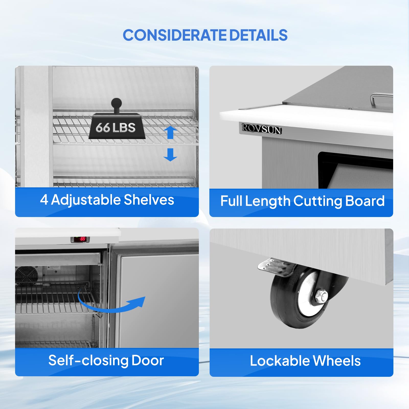 ROVSUN 48" 13.1 Cu.Ft. 320W 115V Silver Refrigerated Salad Sandwich Prep Table