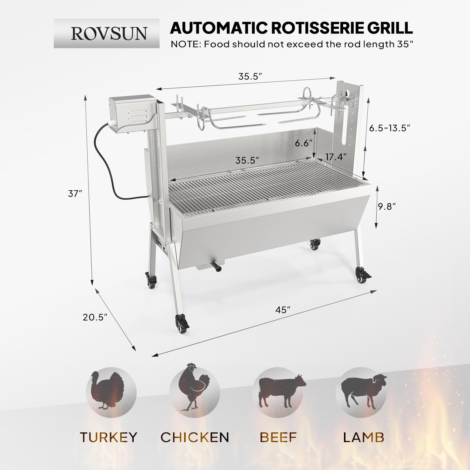 ROVSUN 35" 25W 110V Electric Rotisserie Grill Kit with Wind Baffle