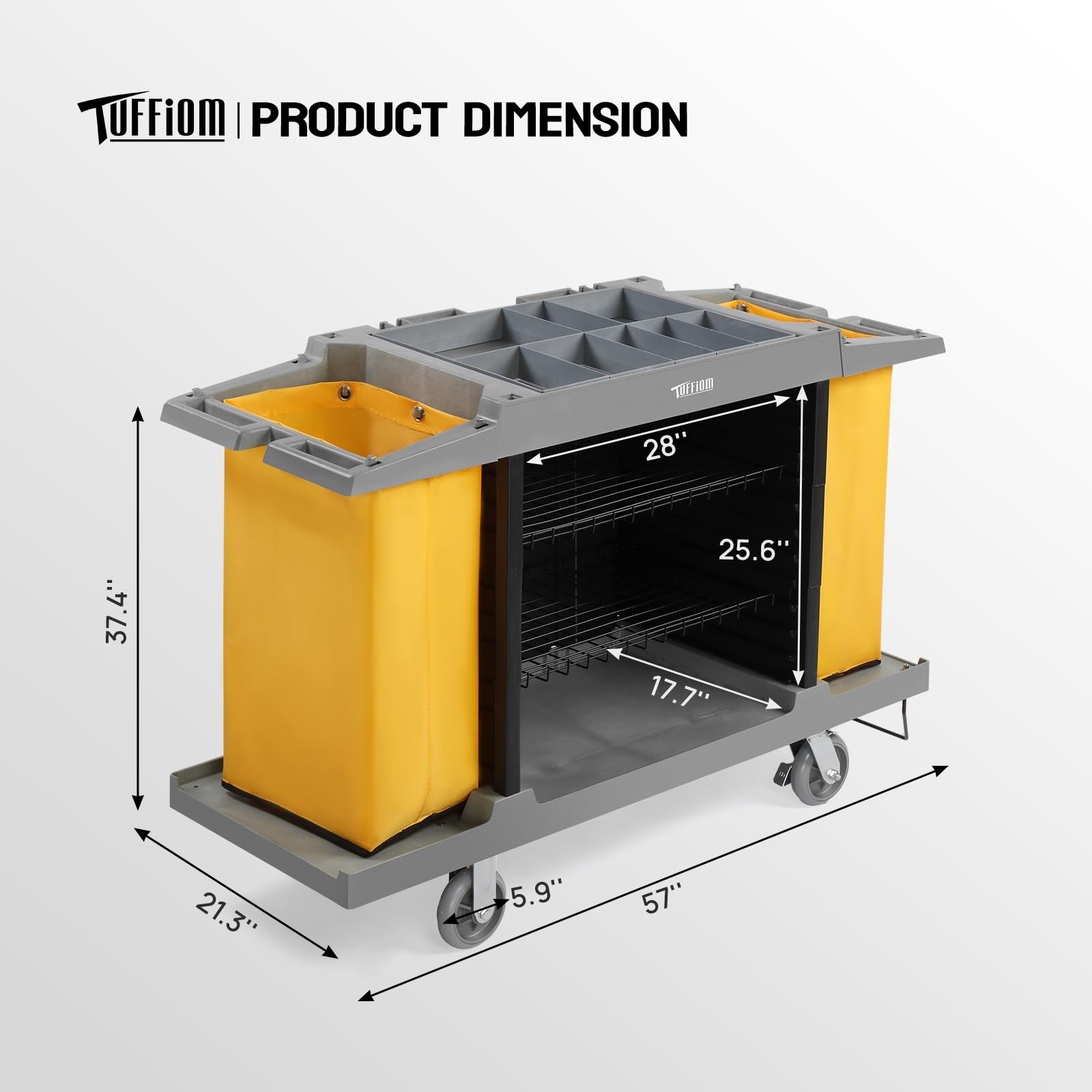 57" Multifunctional Housekeeping Hotel Cart Janitorial Cart