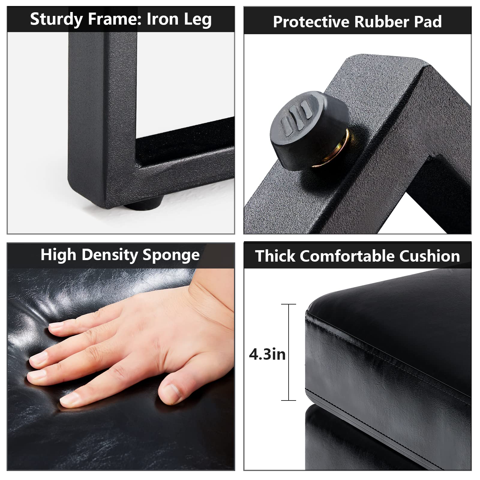 59.5" Waiting Chair Bench Seating Faux Leather Black