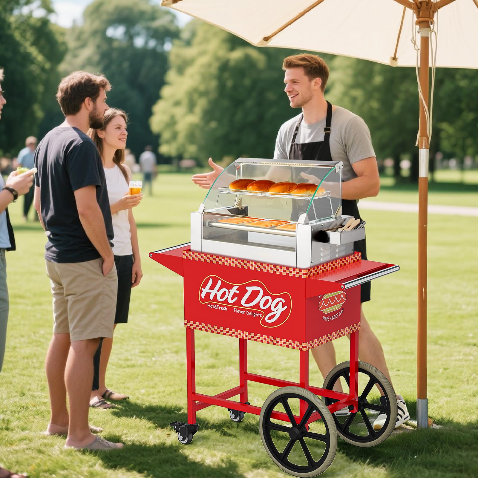 ROVSUN Hot Dog Cart with Storage Bin & Shelves