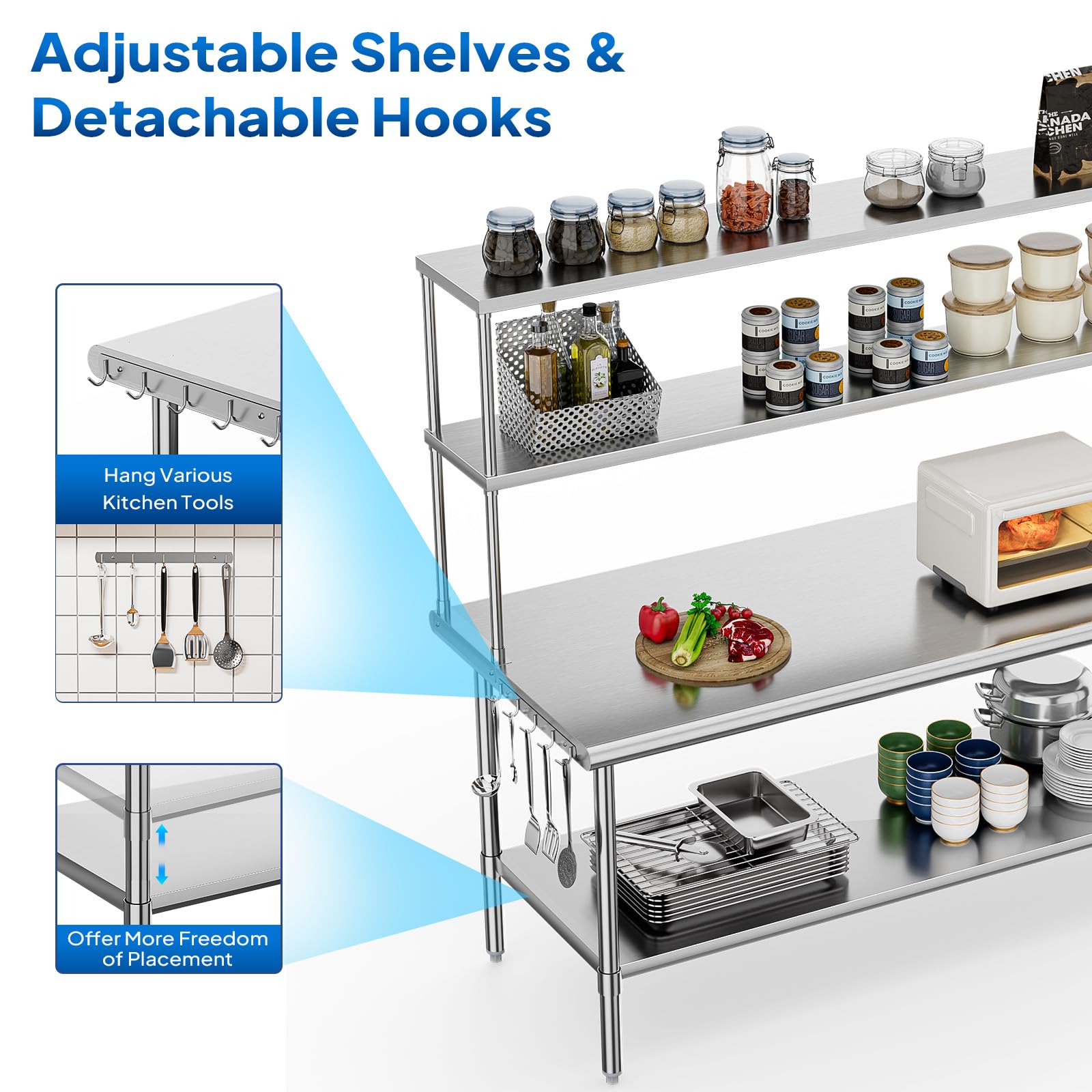 ROVSUN 72" X 30" Stainless Steel Table with Overshelves