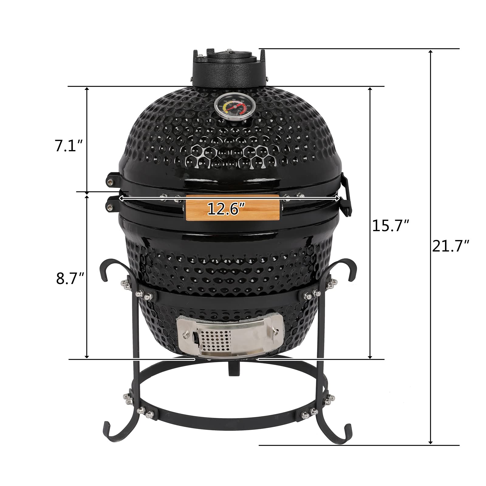 ROVSUN 13" Round Portable Ceramic Grill with Thermometer Black