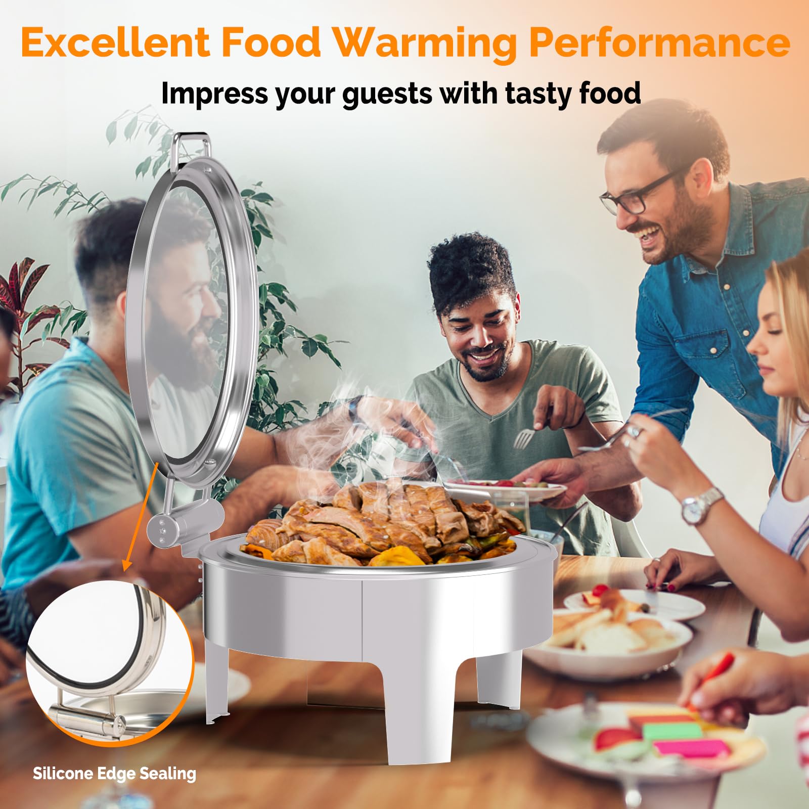 ROVSUN 6 QT Round Silver Chafing Dish Buffet Set with Serving Tong