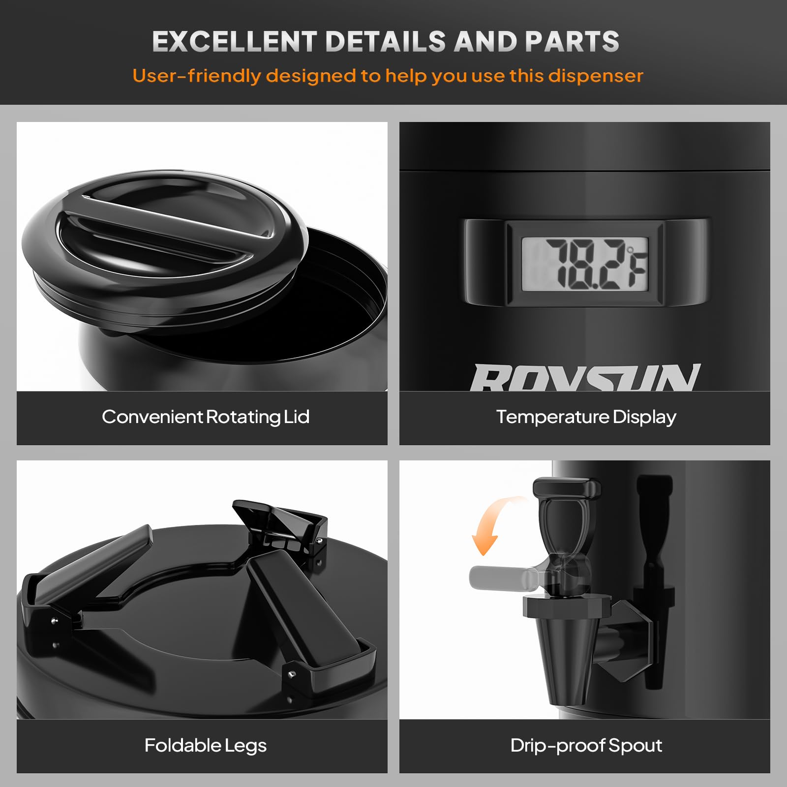 ROVSUN 4.8 Gallon Stainless Steel Insulated Beverage Dispenser Black