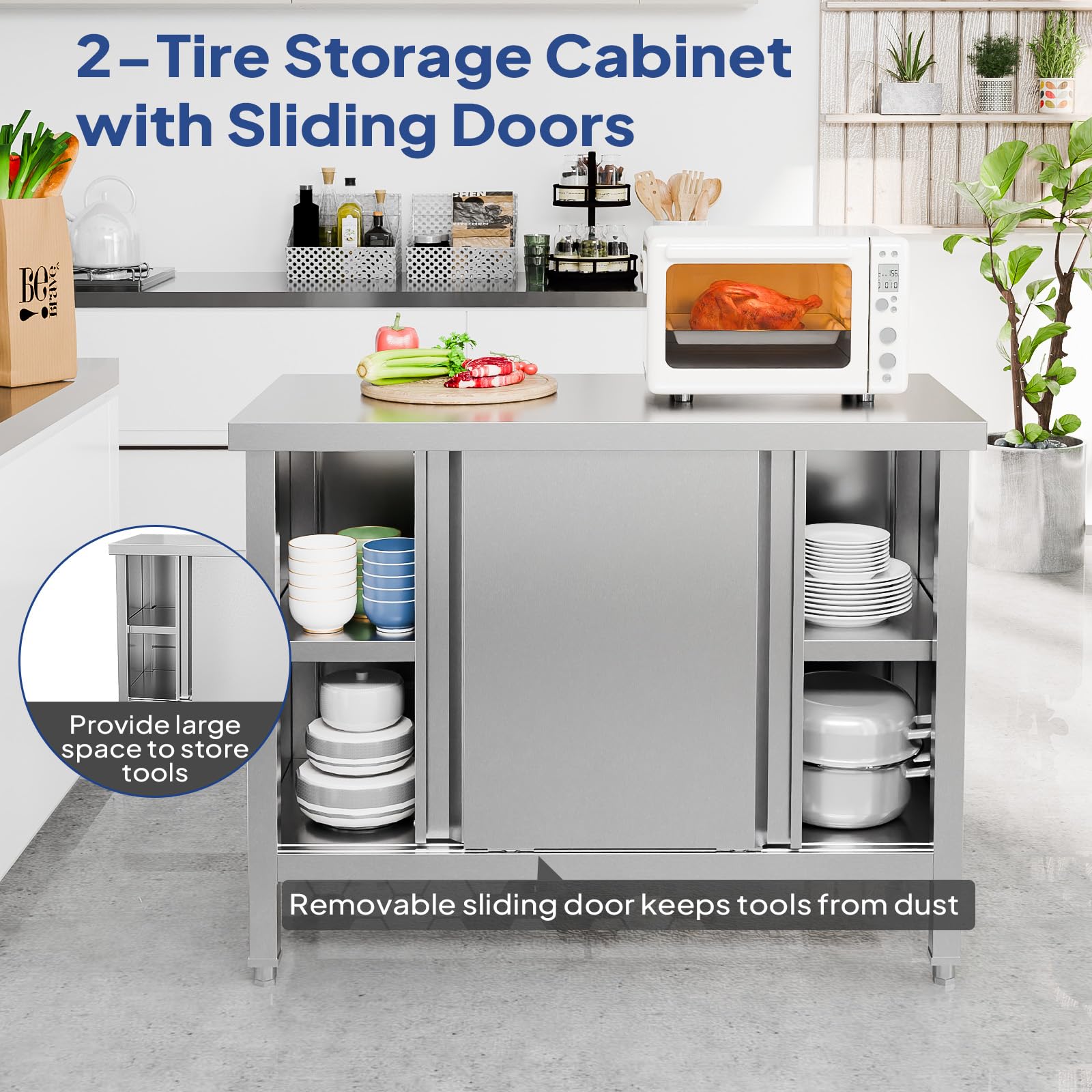 ROVSUN 39" x 19" Stainless Steel Table with Cabinet