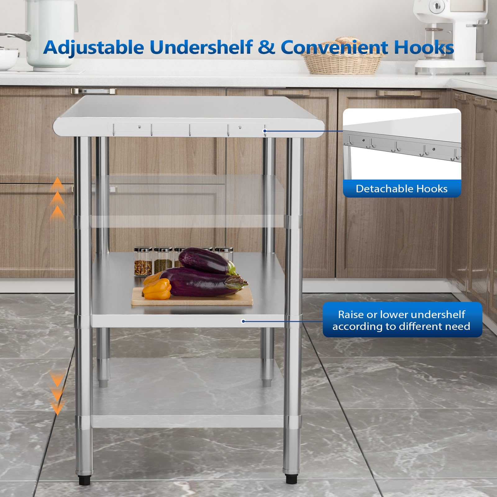 ROVSUN 47" x 24" Stainless Steel Table with Undershelf