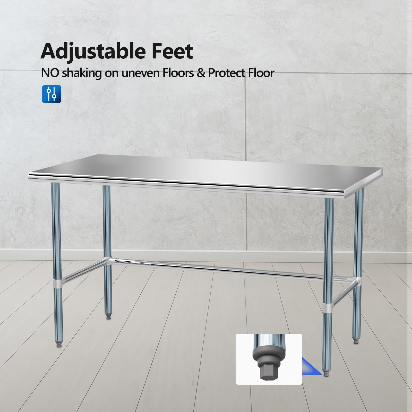 ROVSUN 60" x 30" Open Base Stainless Steel Work Table