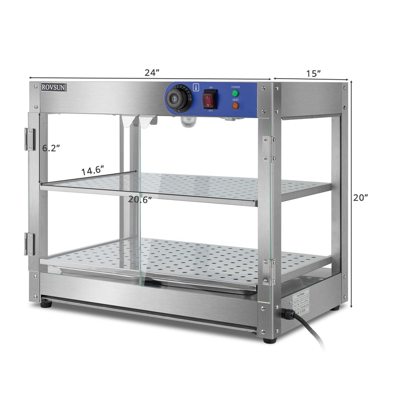 ROVSUN 2-Tier 24 Inch 800W 110V Countertop Hot Food Warmer Display Case