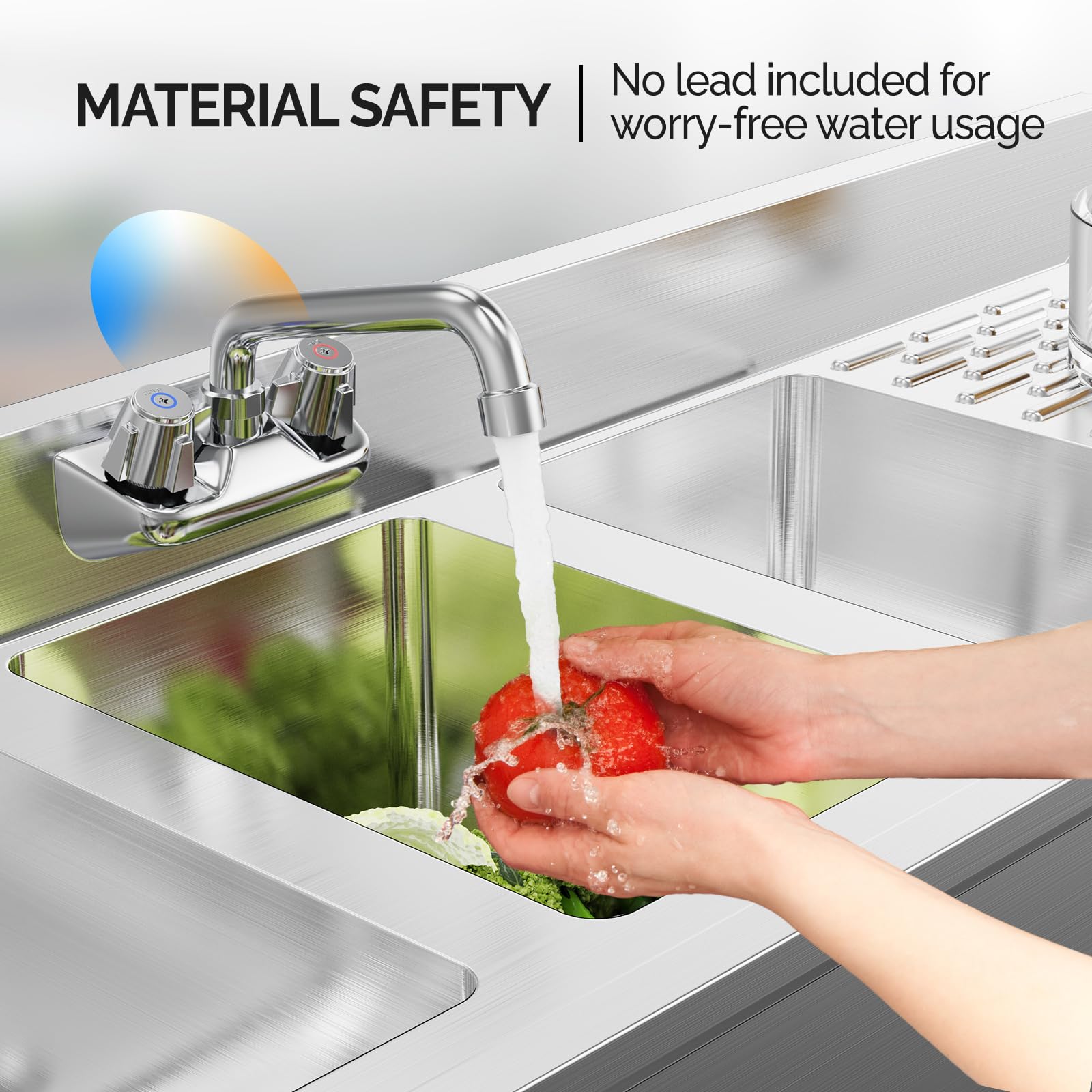 ROVSUN 60" x 18" 3 Bowl Underbar Sink with Faucet & 2 Drainboards