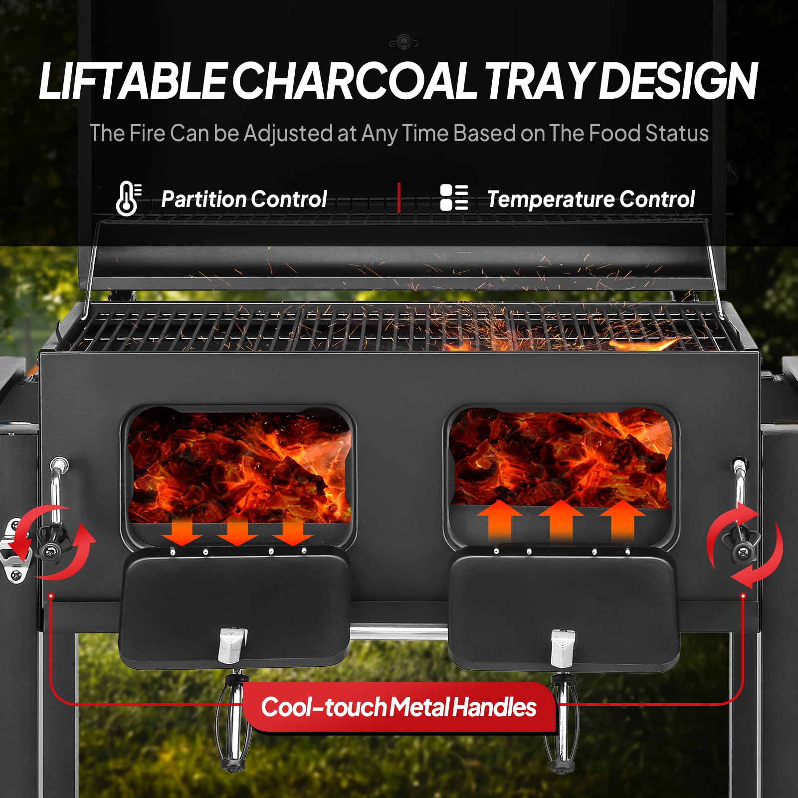 ROVSUN 37.4" Charcoal Grill with Two Foldable Side Tables