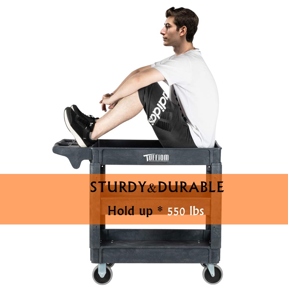 3-Tier 40" x 17" 550 lb. Capacity Plastic Utility Cart with Wheels Grey