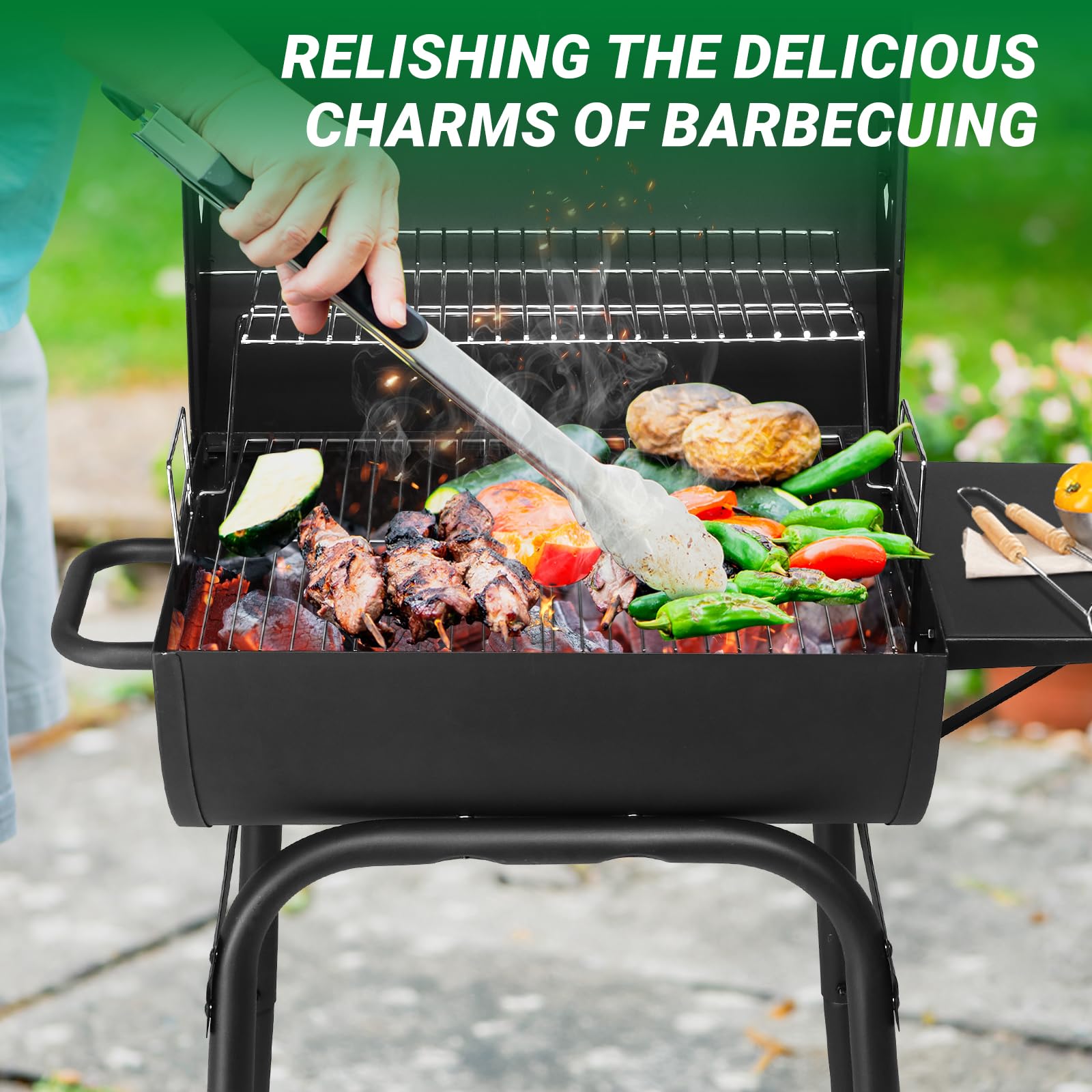 VINGLI Barrel Charcoal Grill with Side Table
