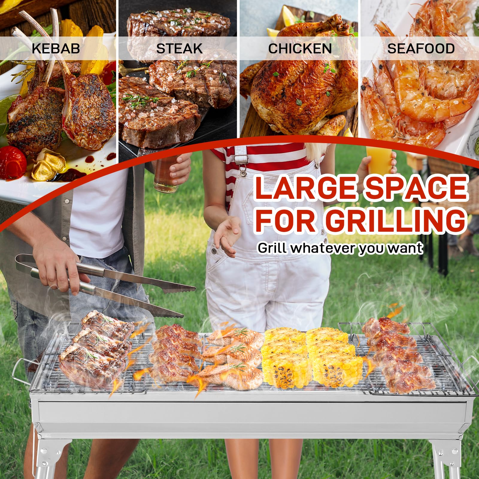 ROVSUN 28" Portable Stainless Steel Charcoal Grill Foldable