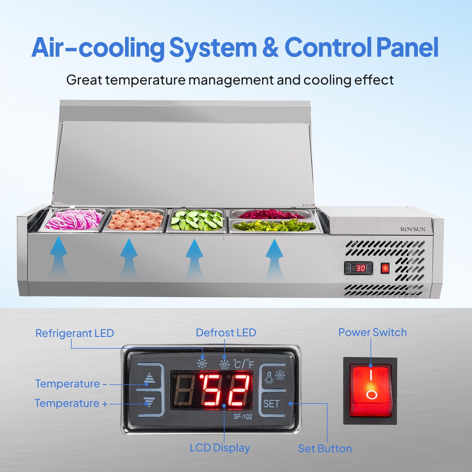 ROVSUN 47" 150W 110V Refrigerated Prep Rail Countertop