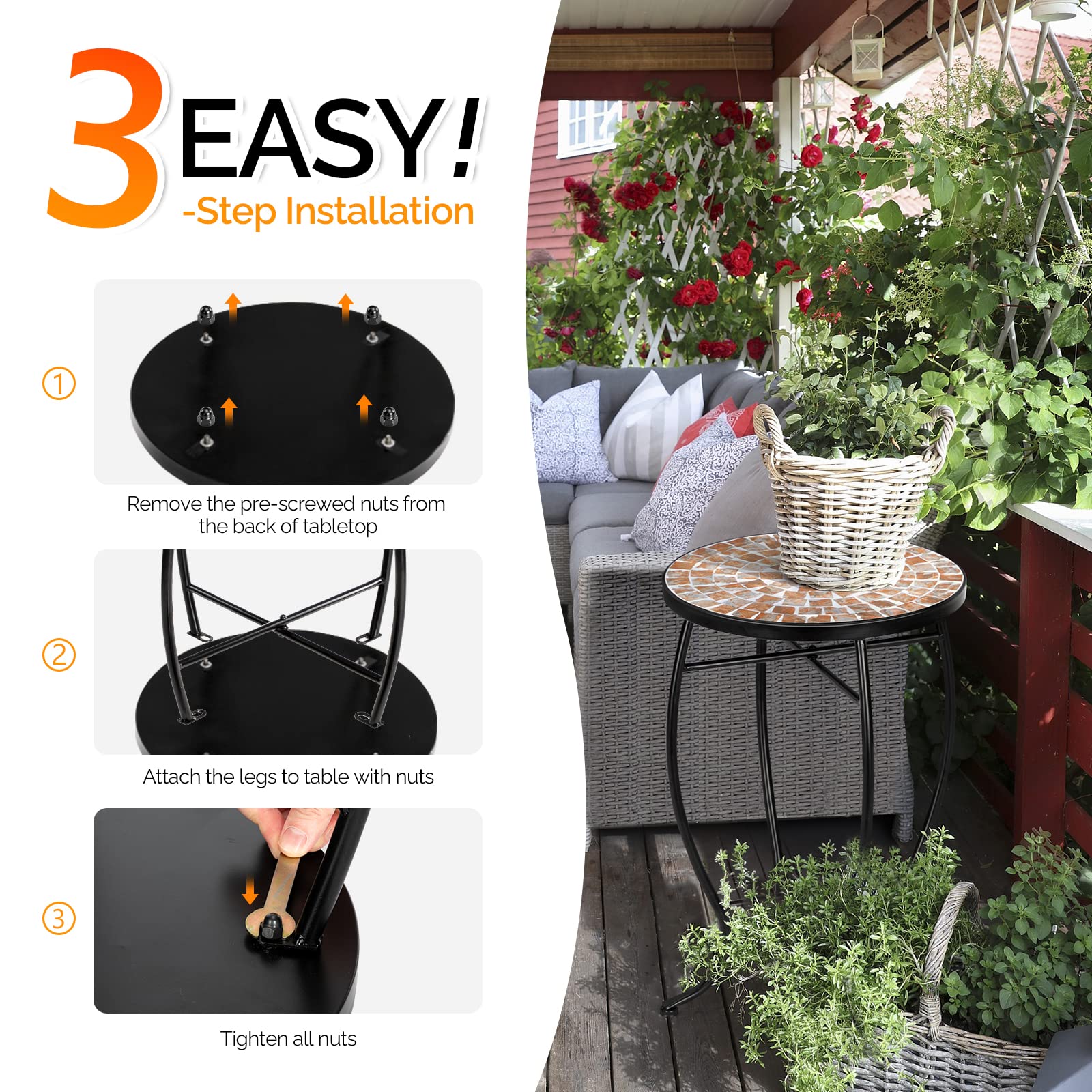 14" Round Mosaic Outdoor Side Table Golden Yard