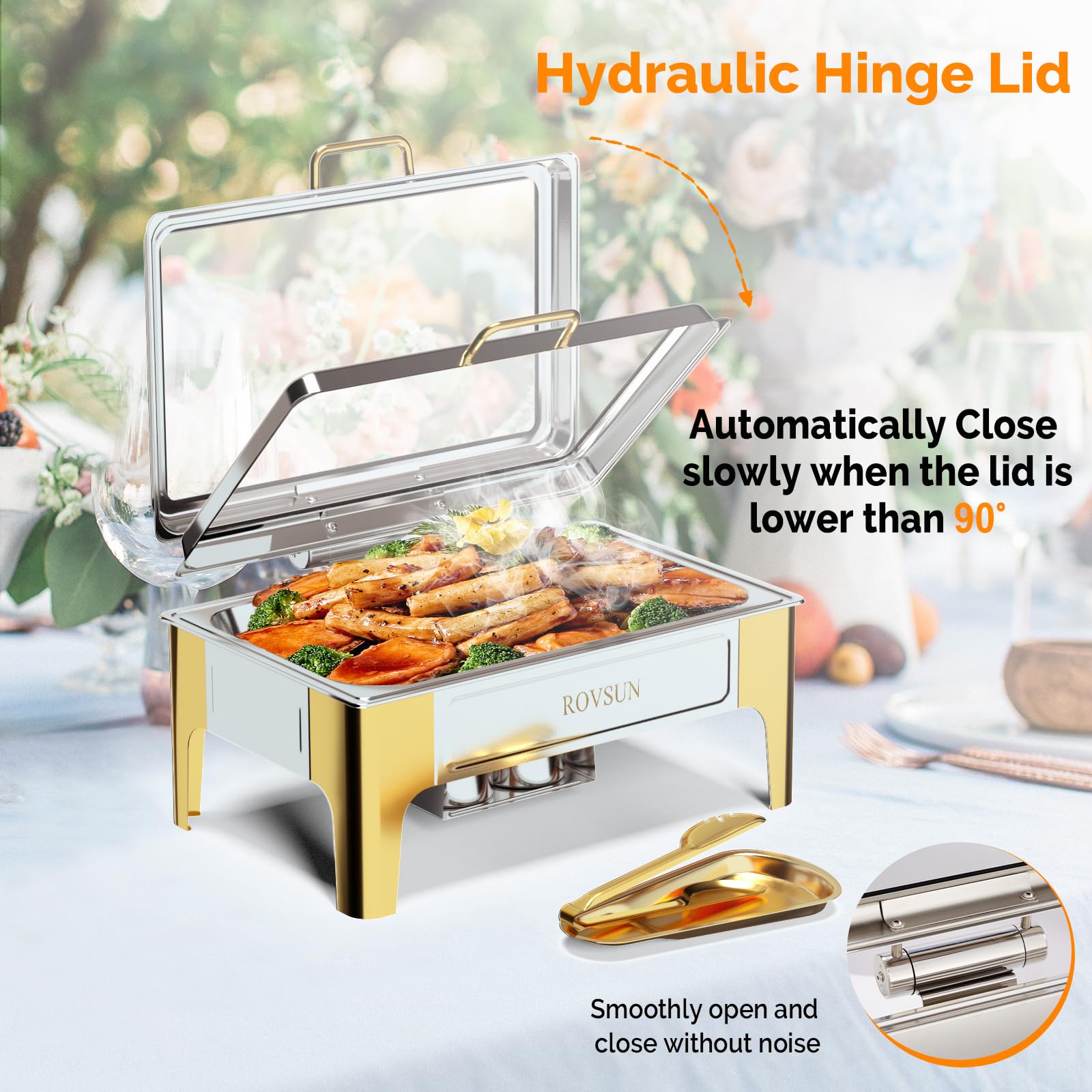 ROVSUN 9 QT Rectangular Silver-Gold Chafing Dish Buffet Set with Serving Tong